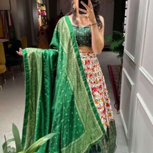 Women's Tussar Silk Patola Print Lehenga Choli Dupatta Set